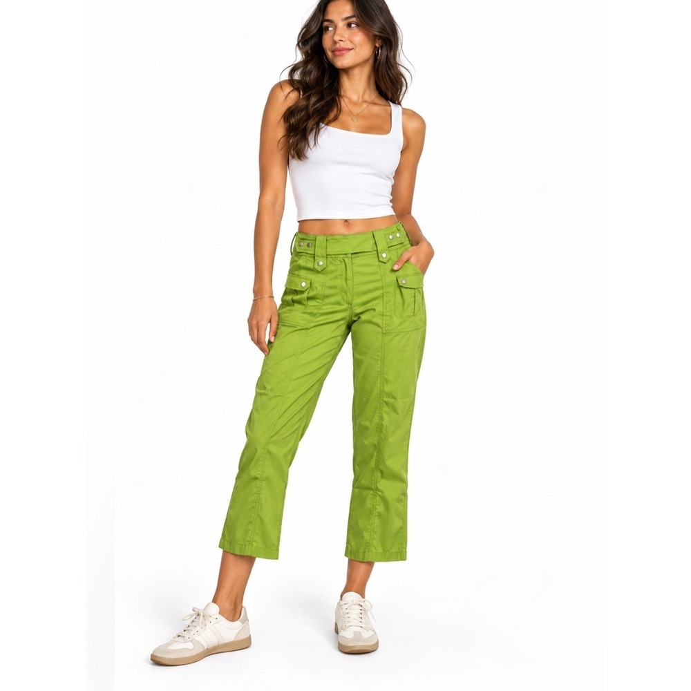 Cache Y2K Lime Green Cargo Crop Pants Utility Size 4 NWT